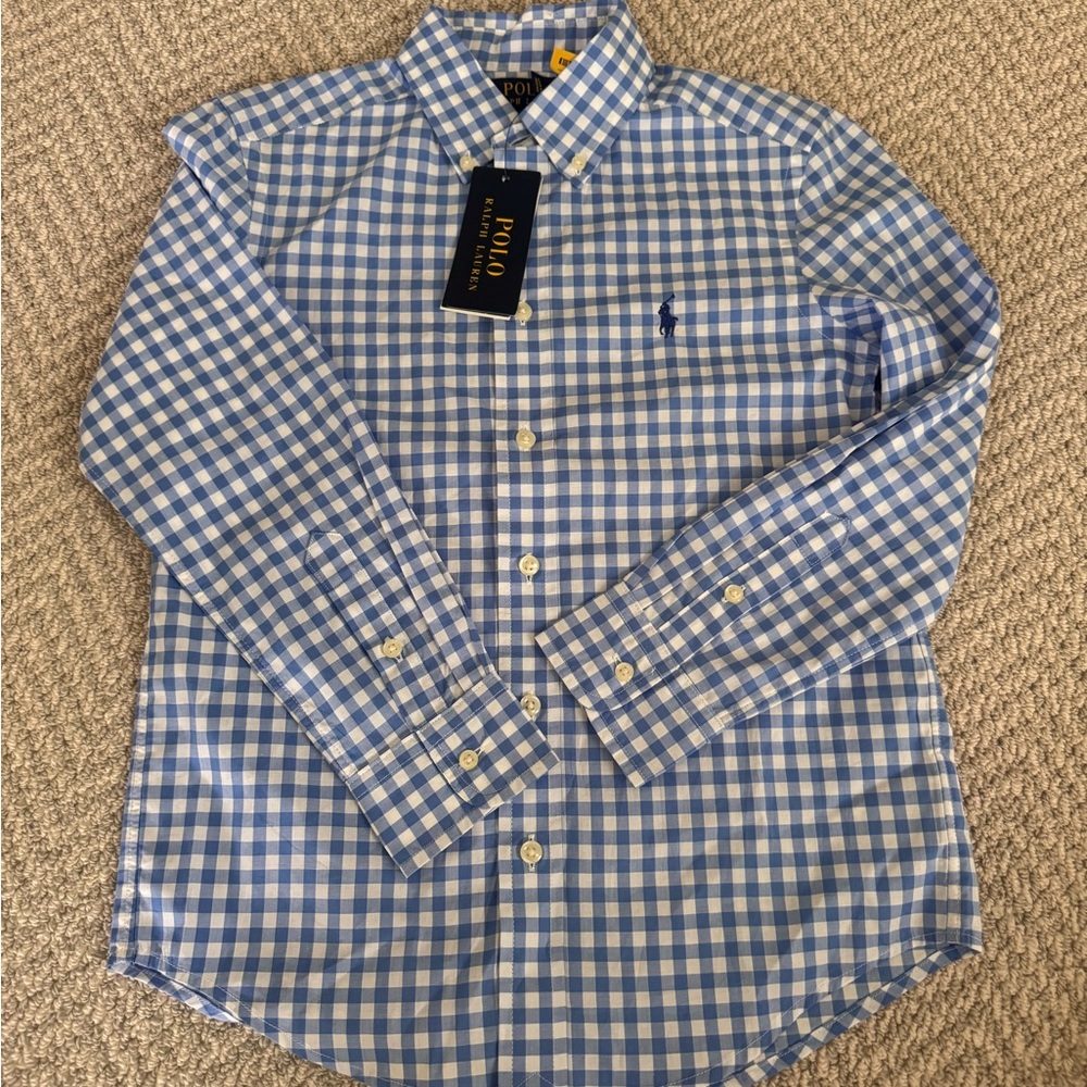 NWT boys Ralph Lauren blue check button down shirt